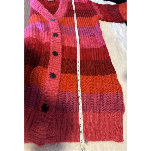 Farm Rio Striped Maxi Cardigan Red Pink Button Ribbed Acrylic Monochrome Medium - Picture 15 of 15